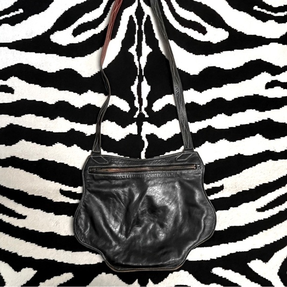 Vintage Boho Leather Inlay Leather Design Hippie Saddle Bag Crossbody Purse - Picture 4 of 13